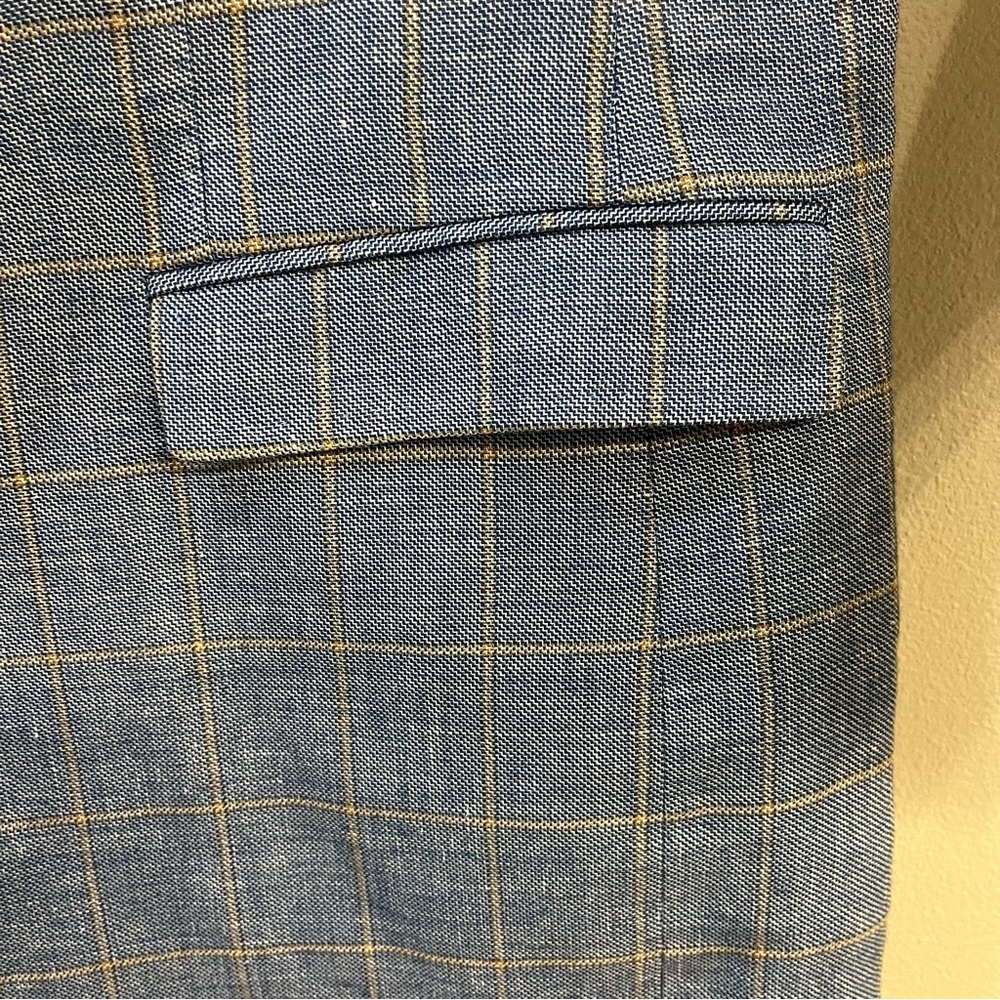 SAND Blazer Sz 46US Angelico Wool Linen Blue Windowpane Plaid Sport Coat - Picture 4 of 11